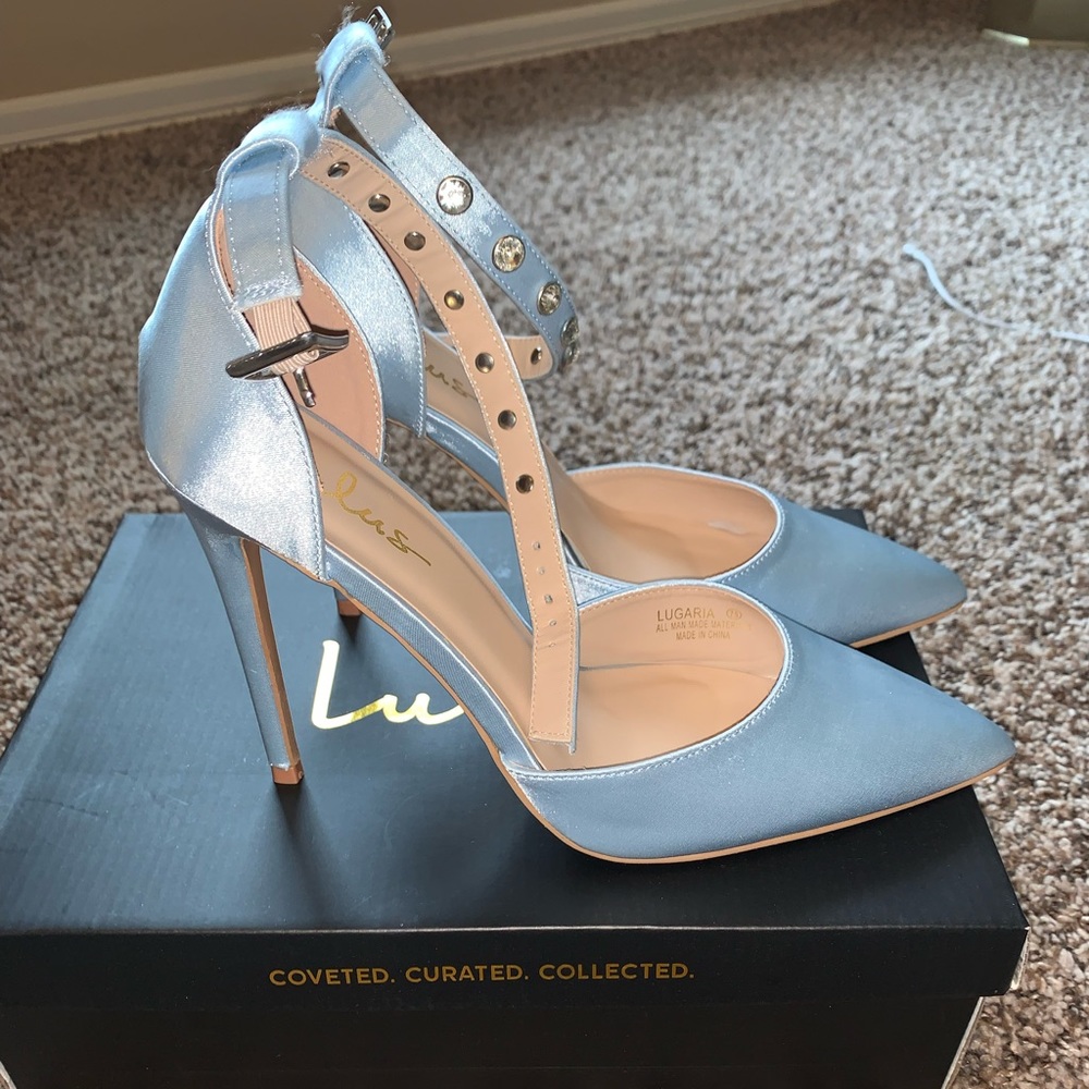 Blue satin heels